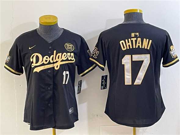 Women%27s Los Angeles Dodgers #17 Shohei Ohtani Black Gold 2024 World Series With Fernando Patch Vapor Limited Stitched Jersey